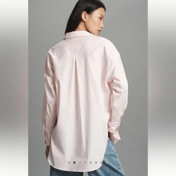 Anthropologie Maeve The Bennet Button down Shirt Cotton Light Pink L - Picture 4 of 4